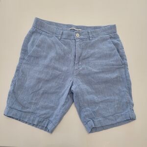 Porter & Ash Men's Light Blue Flat Front Linen-Blend Shorts Size 32